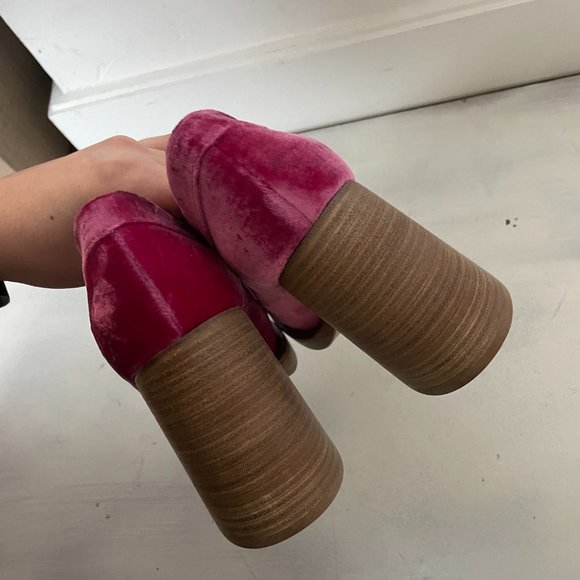 MARNI Pink Velvet Moccasin Loafers Chunky Block High Heels Sz 37 - Picture 8 of 10